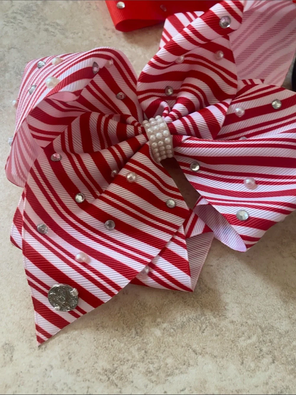 Bundle of 3 Red, Black & Red White Strip Girls Hairbows 2 Large 1 Medium